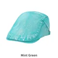 Vintage washed mint green flat cap in cotton denim with side adjustable metal buckle - One Size (54-58CM) / Mint Green