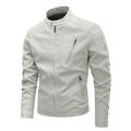 Men's retro hip-hop motorcycle PU leather jacket in light grey with quilted shoulders - M / Off White