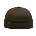 Bonnet docker marron foncé rétro en sergé de coton épais avec bord roulé sans bord - Vert Militaire