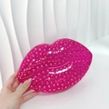 Pink lip-shaped acrylic evening clutch bag with sparkling rhinestones for parties - Rose Red