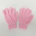 Close-up of soft pink winter plush gloves featuring elastic cuffs and thick thermal texture - One Size / Pink