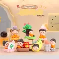 Cute cartoon Buddha resin figurines with natural healing crystals for office desk decor - Series 356 Ruyi Buddha Little Beanies Set of 6 / Full Box Set