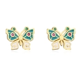 Detalle de pendientes de mariposa de esmalte con piedras de circón y chapado en oro 18k - Mariposa Azul Verde