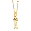 Close-up of golden crown pendant with sparkling crystals and curved L letter detail - Letter L