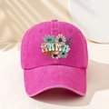 Close-up of pink washed cotton baseball cap featuring floral MAMA embroidery detail - One Size / Rose Red