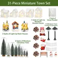 31-piece Christmas village set with LED wooden houses, mini trees and snow powder - 31-Piece Christmas Village Set