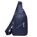 Men's navy blue woven PU leather chest bag with adjustable shoulder strap and silver hardware - Style 1 / Dark Blue
