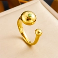 Vintage 18k gold plated stainless steel ring with double ball design and green gemstone - Double Ball Green Gem Style (R530) / Adjustable Open