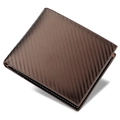 Men's bifold carbon fiber wallet in dark brown with zipper and card slots - Coffee