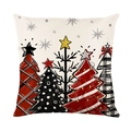 Christmas throw pillow cover featuring four patterned trees on linen fabric - TQYM60-29 Grid Christmas Trees