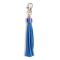 Blue braided PU leather tassel keychain accessory with golden metallic lobster clasp - Sapphire Blue