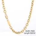 7mm wide golden stainless steel curb chain necklace with smooth rectangular tag, 50cm length - Width 7mm/Length 50cm / Gold Necklace