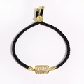 Black woven bracelet with a gold cylindrical charm paved with sparkling zircon stones - Gold Cylindrical Pendant (Style 2)