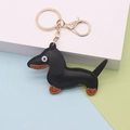 Cute black dachshund leather keychain with orange stitching and golden metal clasp charm - Dachshund / Black (with Metal Clasp)