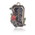 Pendentif gothique en alliage avec croix dorée, roses rouges et vignes sur fond noir - Croix Fleur Or KC