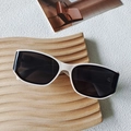 Retro rectangle sunglasses with white frames and black lenses on a wooden tray - Off White