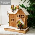 Wooden Christmas snow house decoration with berries and pine cones, size 32x18x36 cm - Natural Wood House