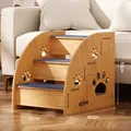 3-tier wooden pet stairs with blue non-slip pads for cats and small dogs, 35cm height - 3 Layers Wood Stairs