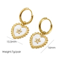 Detail view of 14K gold heart earrings with white inlay and star motif accents - 1053-Heart Star Shadow