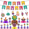 Kit complet de décoration de fête Happy Diwali avec bannière, spirales et décorations de gâteau - Combo de Décoration Diwali Coloré Zeta