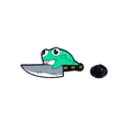 Grüner Cartoon-Frosch auf einem Metallmesser Emaille-Anstecker mit Gummikupplung - Frosch mit Messer (C2692-1)