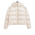 Women's warm off-white hooded PU leather padded jacket with zipper and drawstrings - XS / White