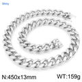 Polished silver cuban link chain for men in 450mm length and 13mm width - 13mm Steel Color (45cm)