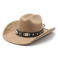 Classic khaki suede Western cowboy hat with vintage turquoise and studded leather band - M (56-57cm) / Camel Faux Suede