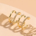 Ear cuff a doppio strato placcato oro 14K con pavé di pietre di zirconia cubica bianca - Clip per Osso Auricolare Zirconia-ES2248