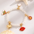 Bohemian ocean pearl bracelet with colorful starfish and seashell enamel charms - KC Gold Rainbow Cloud Bracelet (8228)