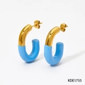 Minimalist C-shaped enamel earrings in gold and light blue finish with butterfly back - Blue Style (KDE1755)