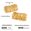 Golden stainless steel wavy textured hoop earrings with a polished finish and thick design - Wave Texture Rectangle Style (JDEW2408023)