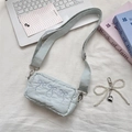 Light blue nylon crossbody bag with white bow embroidery and pearl heart pendant - Light Blue