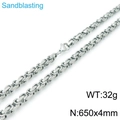 Silver stainless steel Byzantine chain necklace with sandblasting finish and lobster clasp - 650mm*4mm(KN117521-Z)