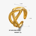 Anillo ajustable de acero inoxidable chapado en oro 18K con diseño geométrico cruzado - Anillo de Línea Dorada
