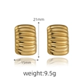 Detail showing geometric gold earrings with dimensions 21mm by 15mm and 9.5g weight info - Small Square Wave Gold