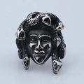 Punk style Medusa head ring in silver finish with vintage black oxidized detail - US Size 10 / Steel
