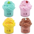 Four-pack fluffy butter slime kit with colorful textures and cute realistic fruit charms - 4PCS Set 10 (Green Pink Yellow Brown)