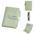 Short mint green bifold wallet in litchi grain leather with zipper and card slots - Green