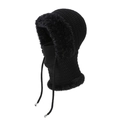Black knitted balaclava with faux fur trim, thermal neck warmer hooded hat for outdoor cycling - Black