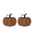 Creative pumpkin drop earrings with orange and black checkered pattern and silver ear hooks - Plaid Pumpkin Acrylic