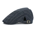 Classic dark blue striped cotton newsboy cap with vintage bronze adjustable side buckle - Adjustable / Navy Blue