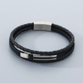 Multi-layer black braided leather and rubber bracelet with silver magnetic steel clasp - Silver Metal Buckle Triple Layer Style (KB205350-JR)