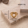 Gold adjustable stainless steel open ring with beaded hollow circle design, 1.6g weight - MN395-Gold Hollow Beaded Ring