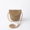 Close-up of khaki straw woven crossbody bag with a flip cover for girls beach DIY - Khaki Flip Bag (15*13cm)