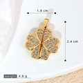 Golden micro-pave zircon clover heart necklace pendant with detailed dimensions - SMP54290-Gold Fully Paved Four Leaf Clover Pendant