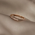 Elegant rose gold open ring with micro-pave zircons on a champagne satin background - Rose Gold Pave Clear Stone Open Ring / 66# Rose Gold-Band