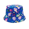 Dettaglio dei motivi colorati con sirene e oceano su questo cappello alla pescatora blu - Circonferenza della testa 52CM--54CM / Blu