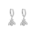 Elegant silver bee drop earrings featuring sparkling zircon accents and a polished finish - Silver Bee