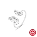 Minimalist S925 sterling silver open butterfly ring with hollow wings on white background - Adjustable Open / Silver/Hollow Butterfly Style